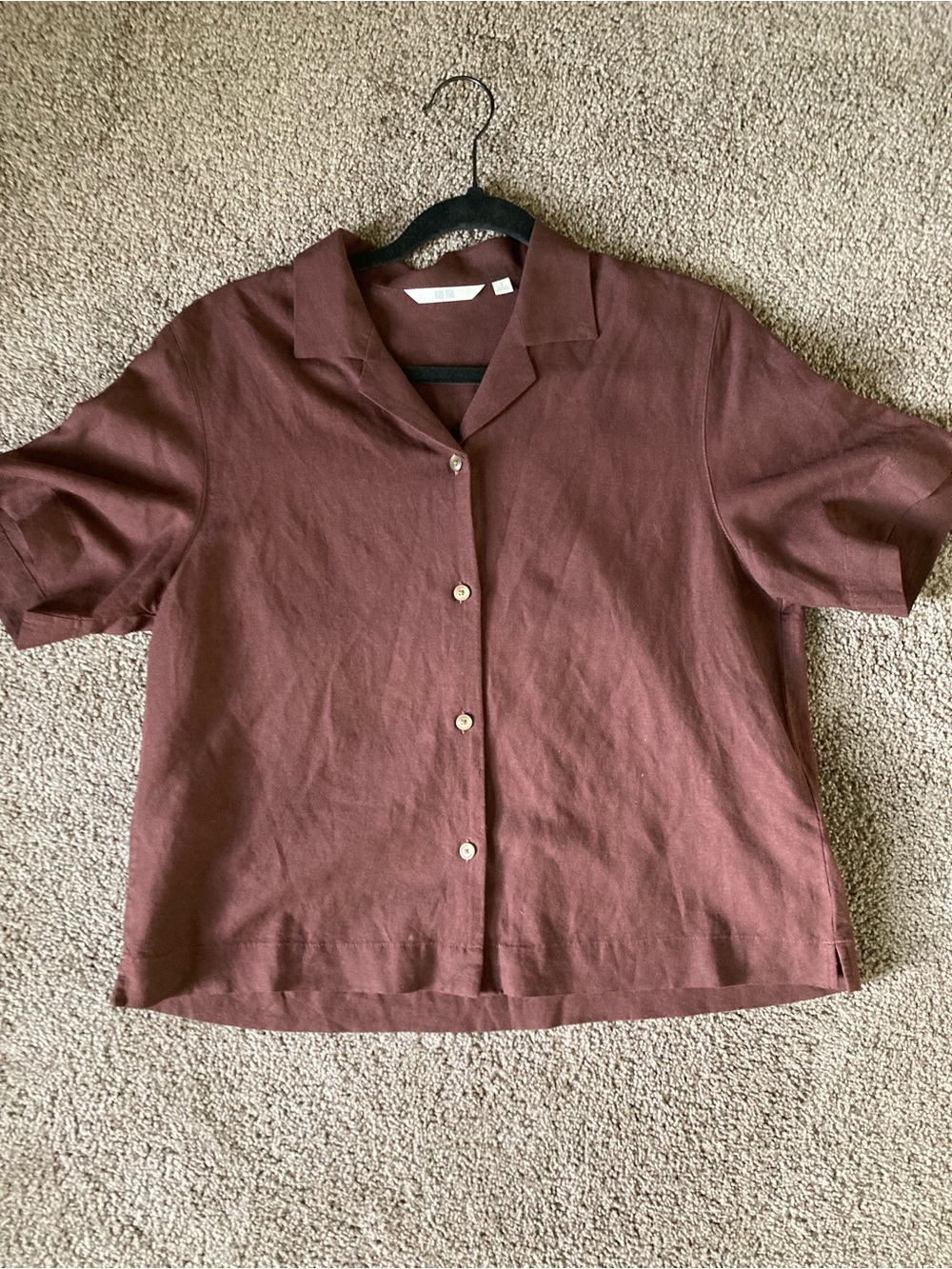 Uniqlo Relaxed Camp Collar Button-Front Top - Brown - Picture 3 of 5